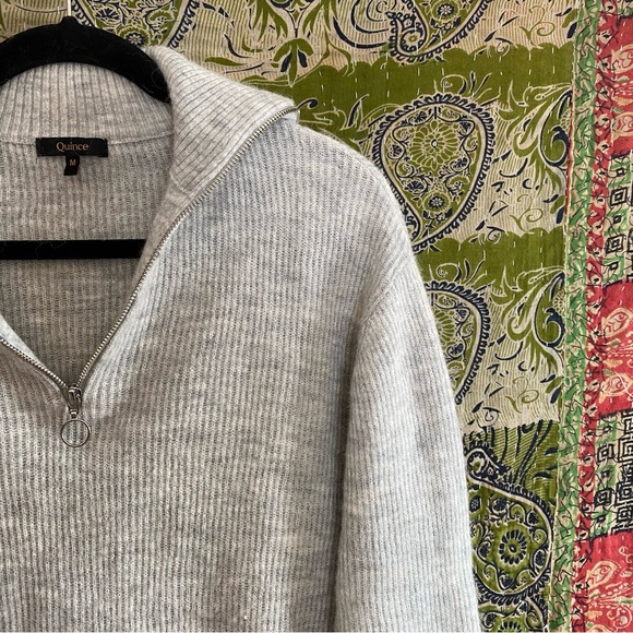 Quince Light Grey Baby Alpaca- Wool Quarter Zip Sweater Size Medium - Picture 4 of 15